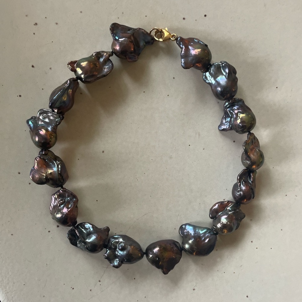 STACEY NISHIMOTO Moriyama Collar / Genuine Black Pearl Choker w/ 14k Gold Clasp